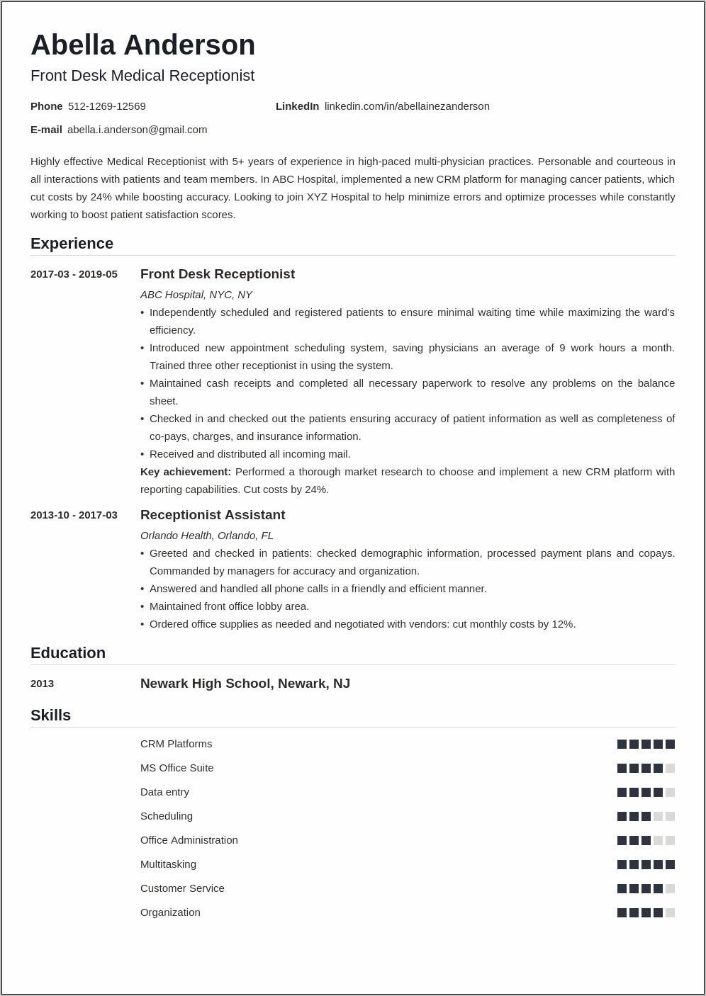Front Office Resume Objective Example