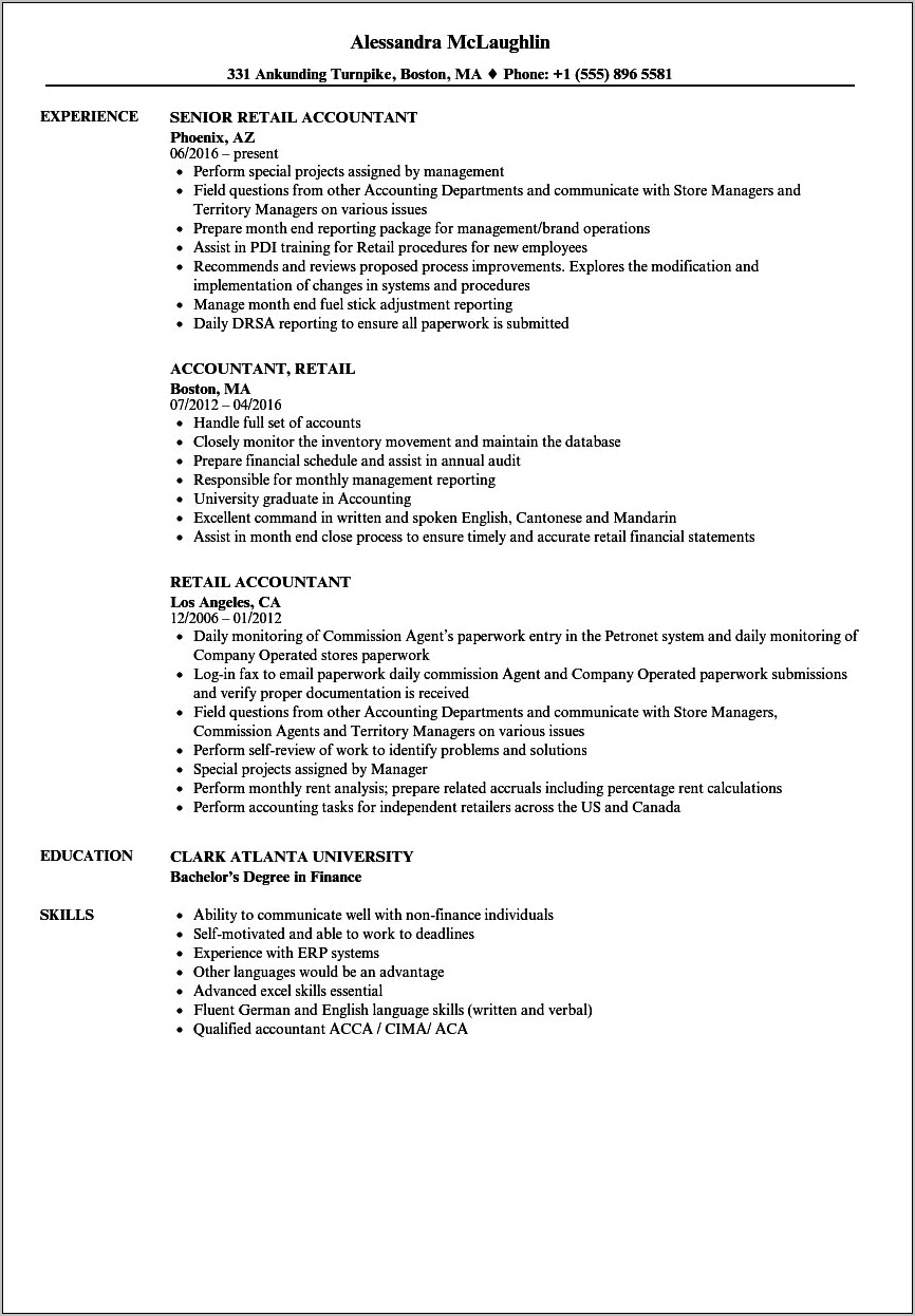 Fuel Company Accountant Resume Sample