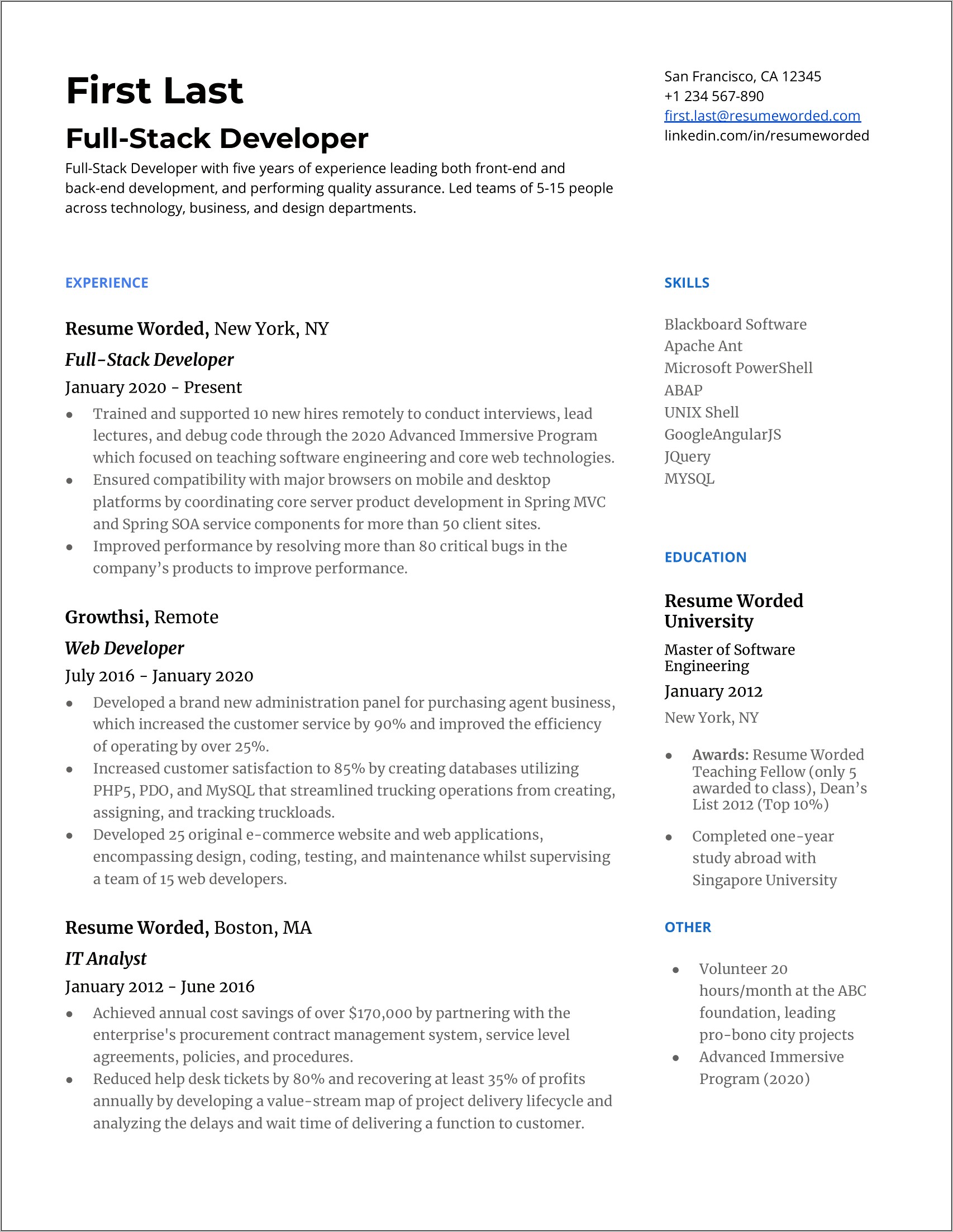 Full Stack Developer Resume Objective