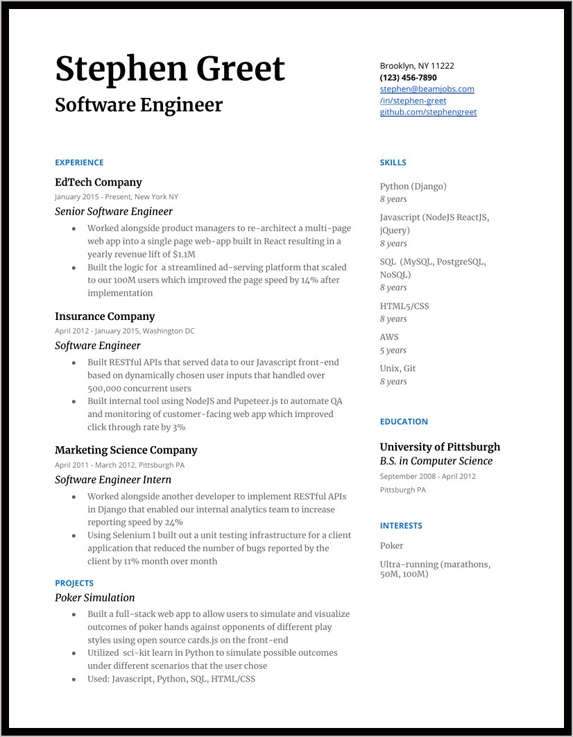 Fullstack Developer Intern Resume Examples