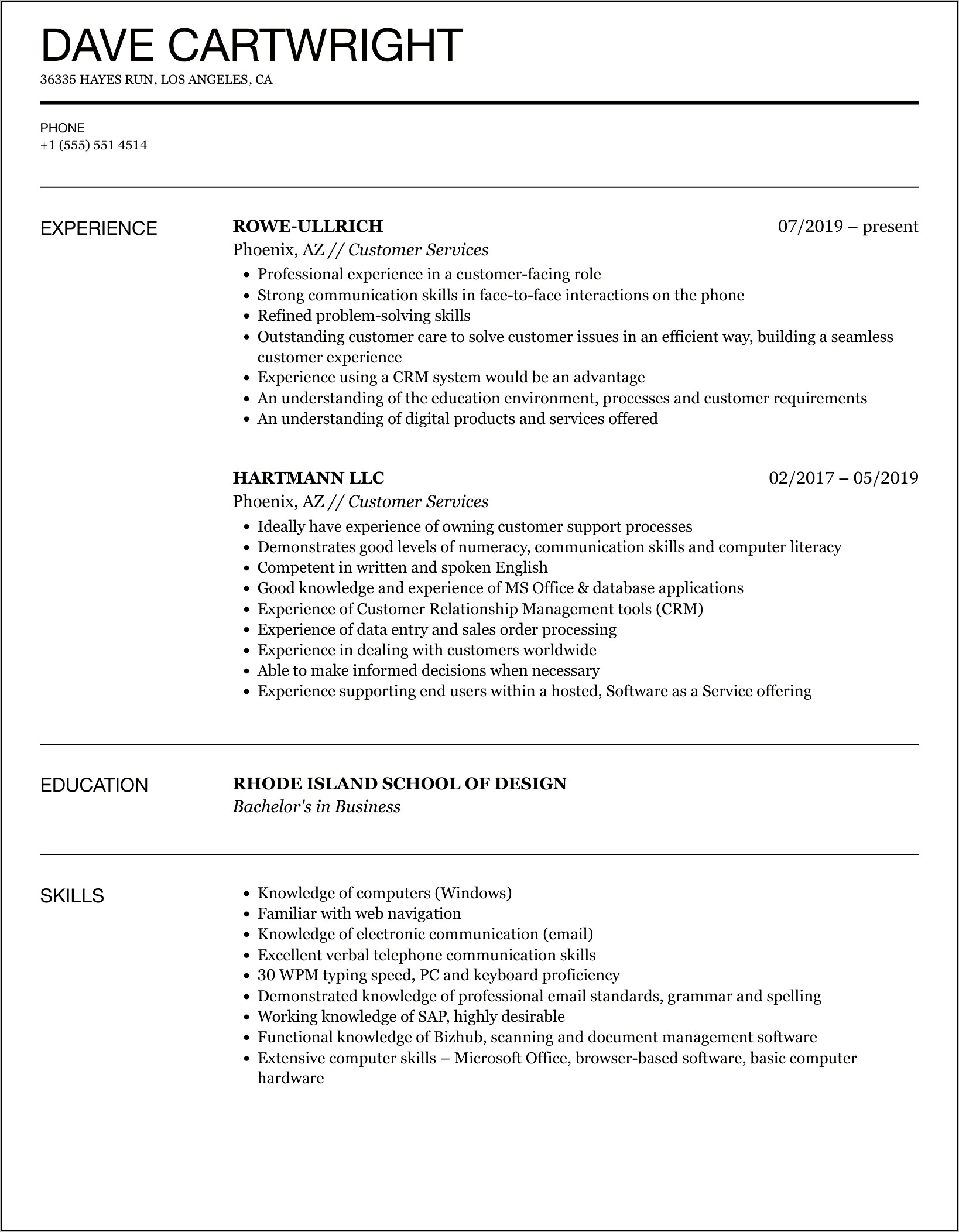 Functional Customer Service Resume Examples