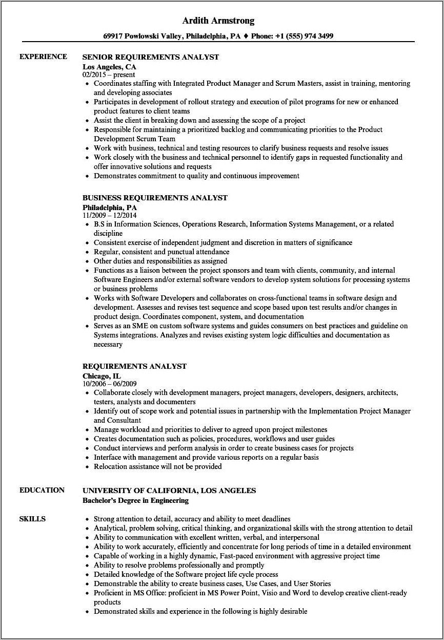 Functional Requirements Documents Resume Example