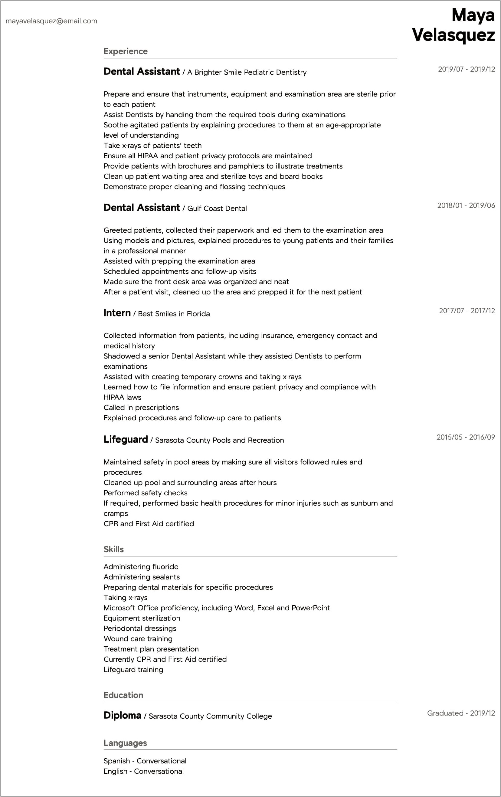 Functional Resume Examples Dental Assistant