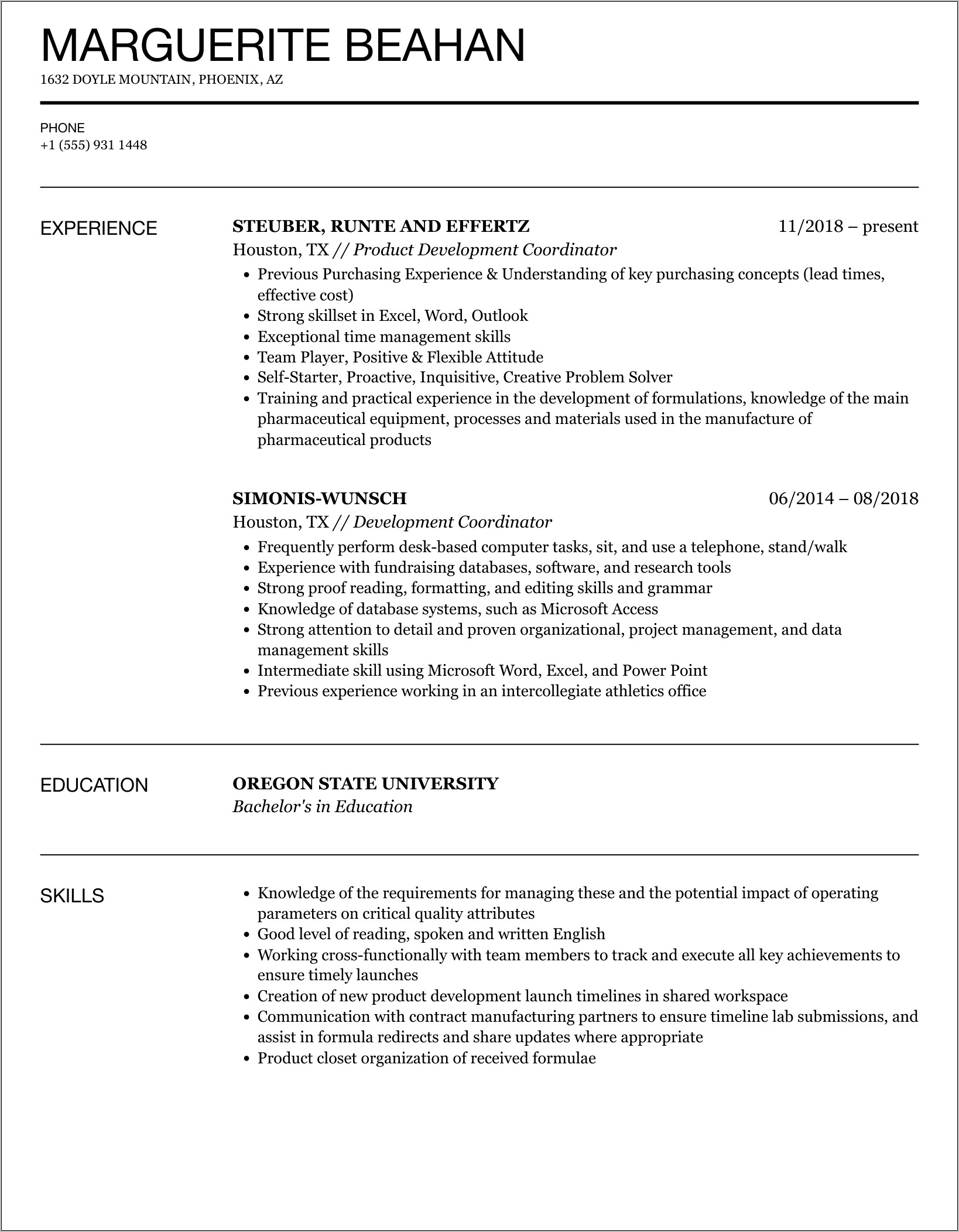 Fund Development Coordinator Resume Sample