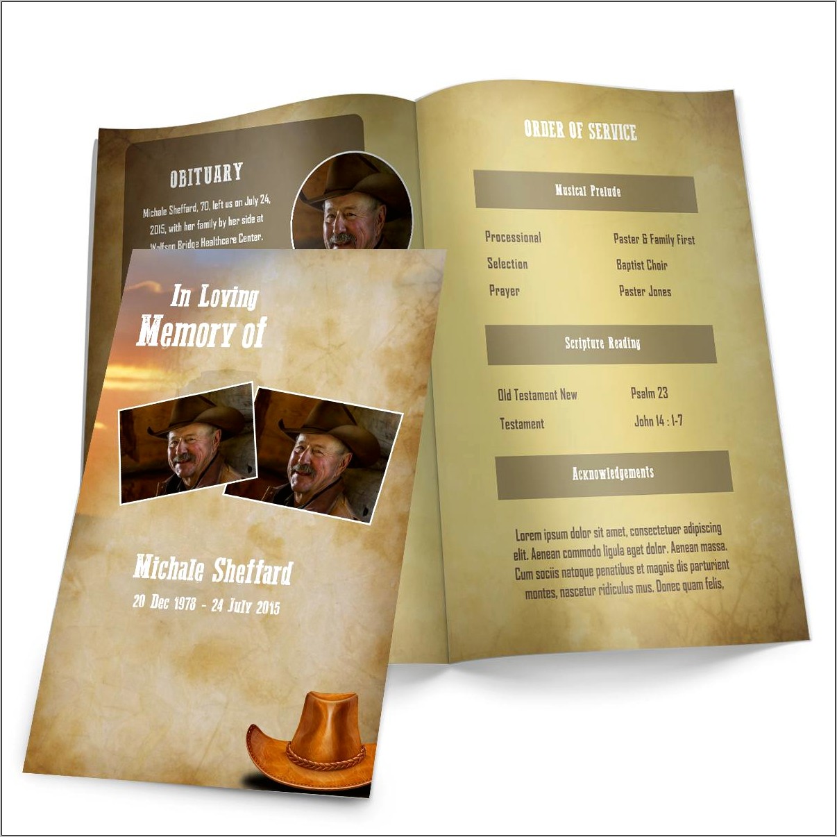 Funeral Bookmark Template Download Cowboy Theme