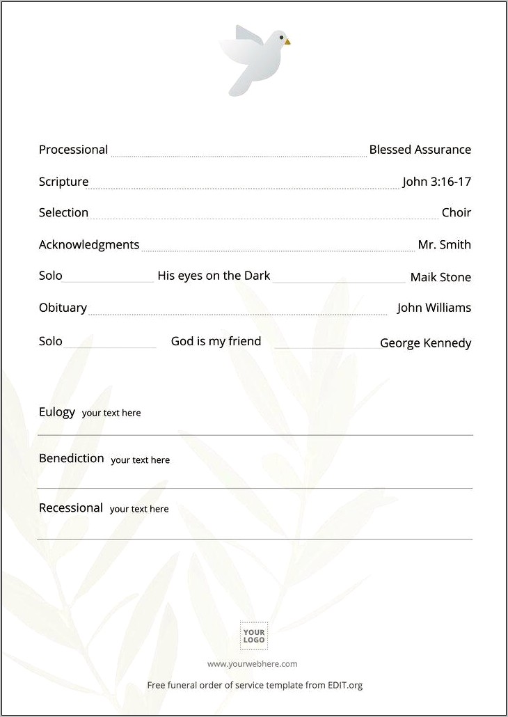 Funeral Program Template Free Download Mac