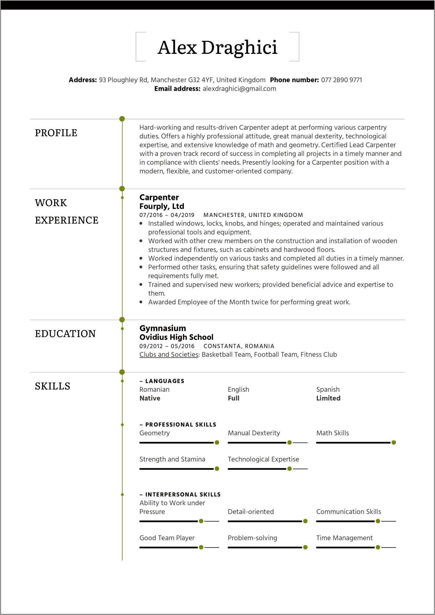 Furniture Carpenter Job Description Resume