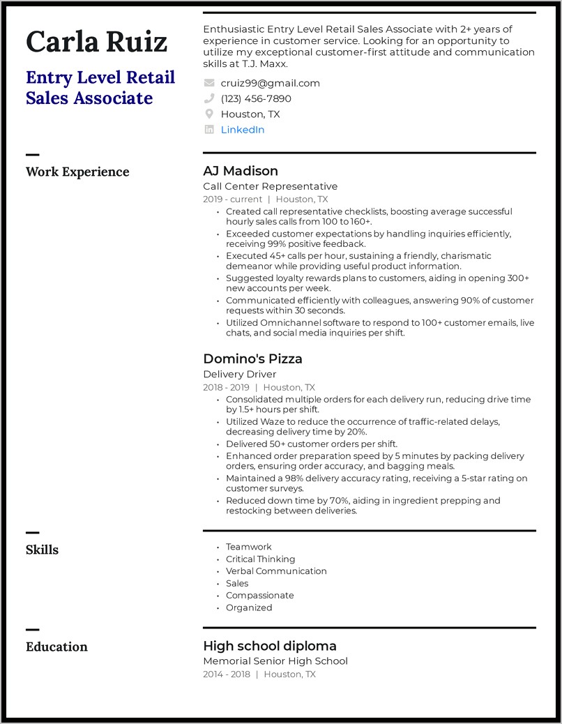 Gap Sales Associate Sample Resume