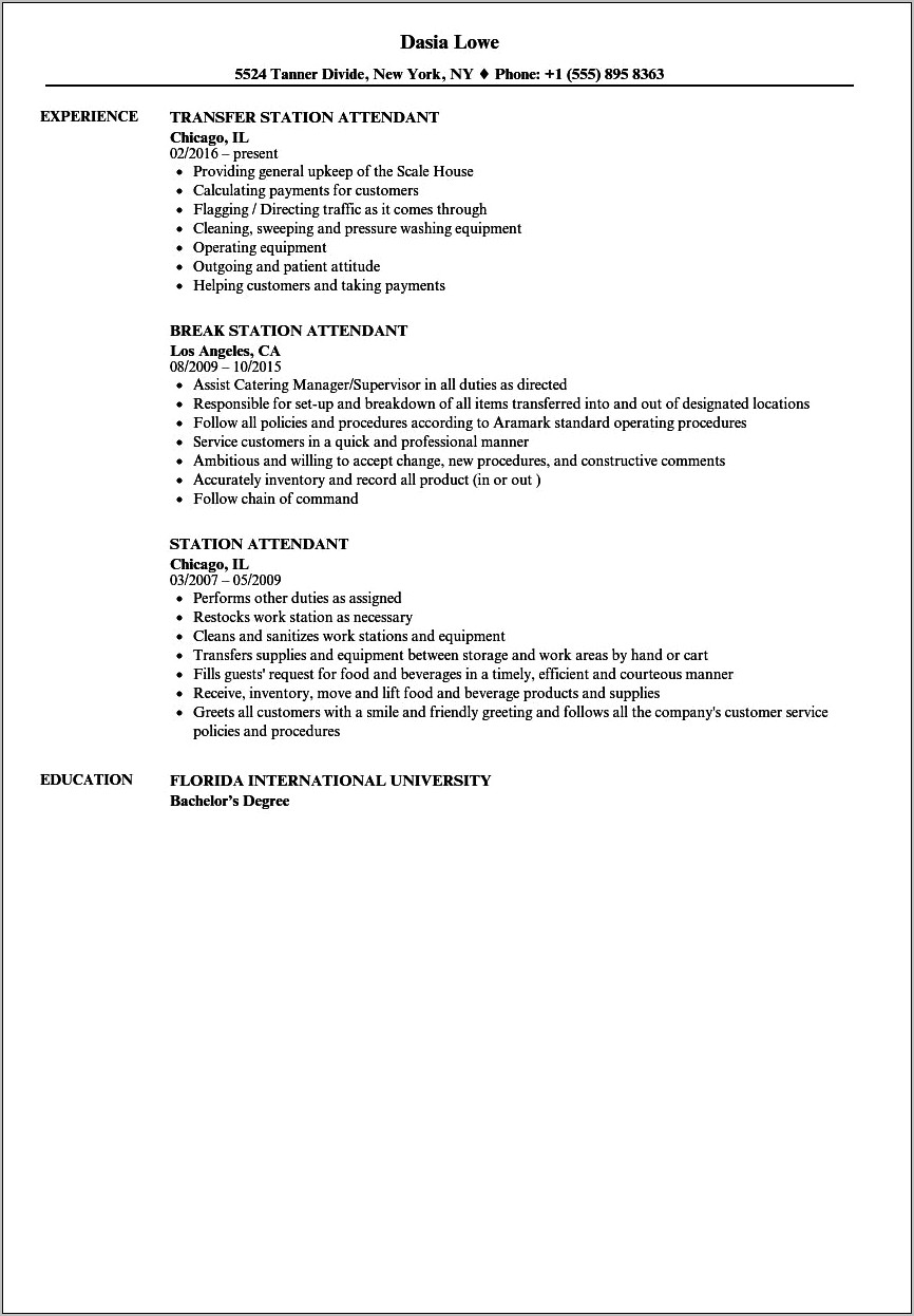 Gas Station Worker Resume Sample