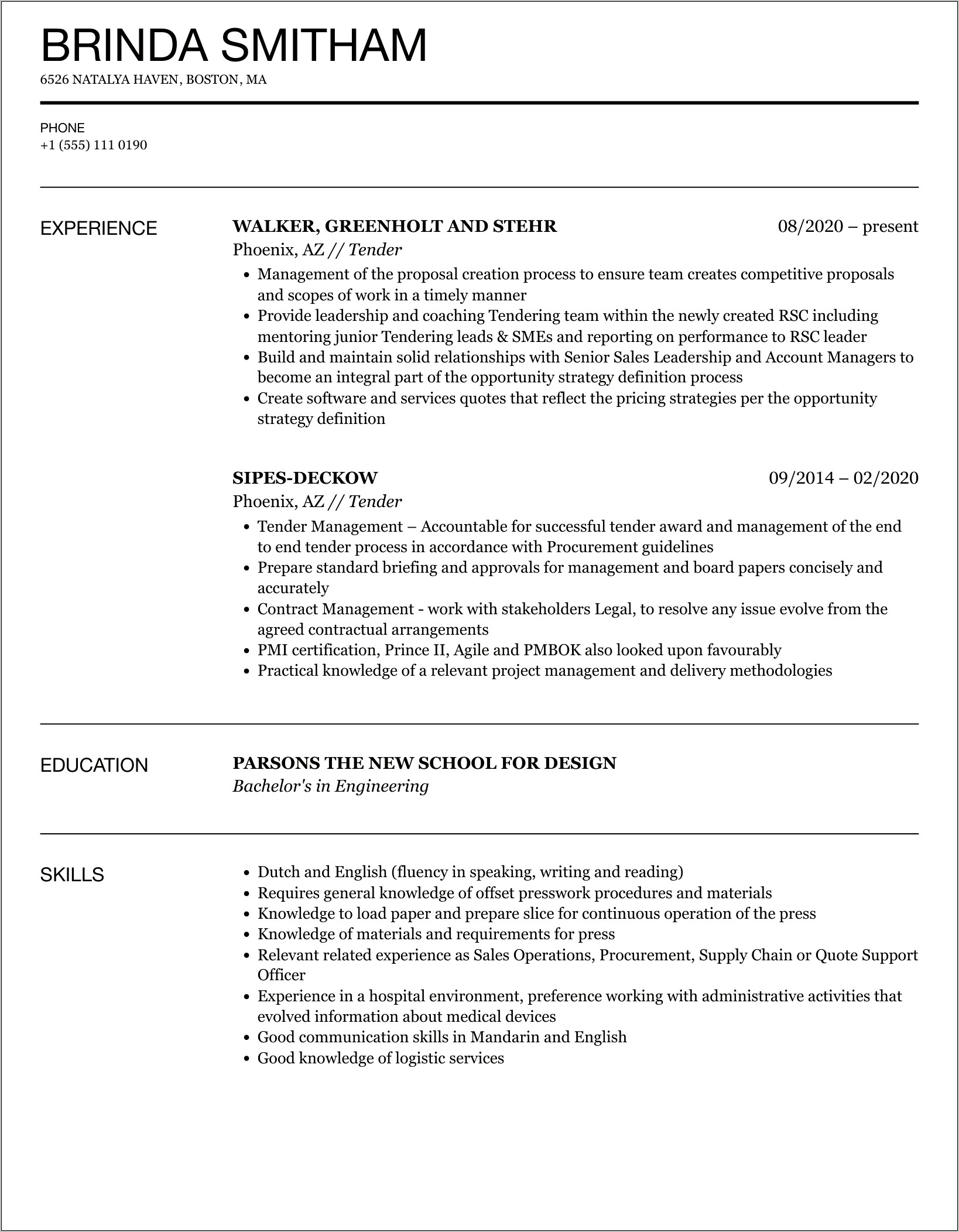 Gas Well Tender Resume Example