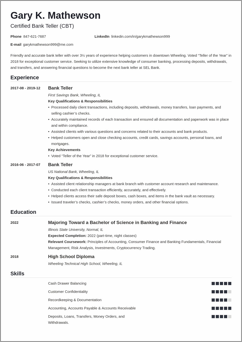 General Bank Teller Resume Examples