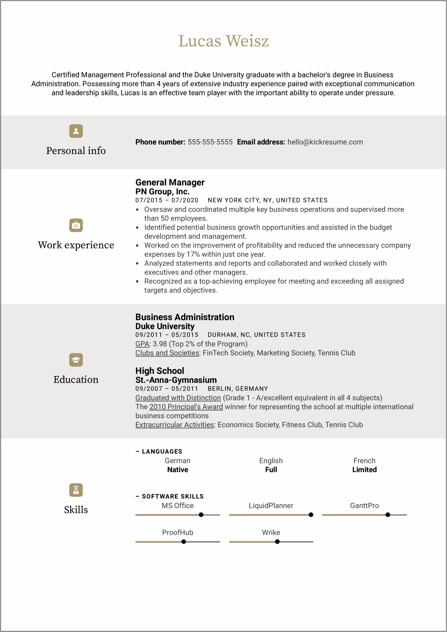 General Manager Responsibilities Resume Sample