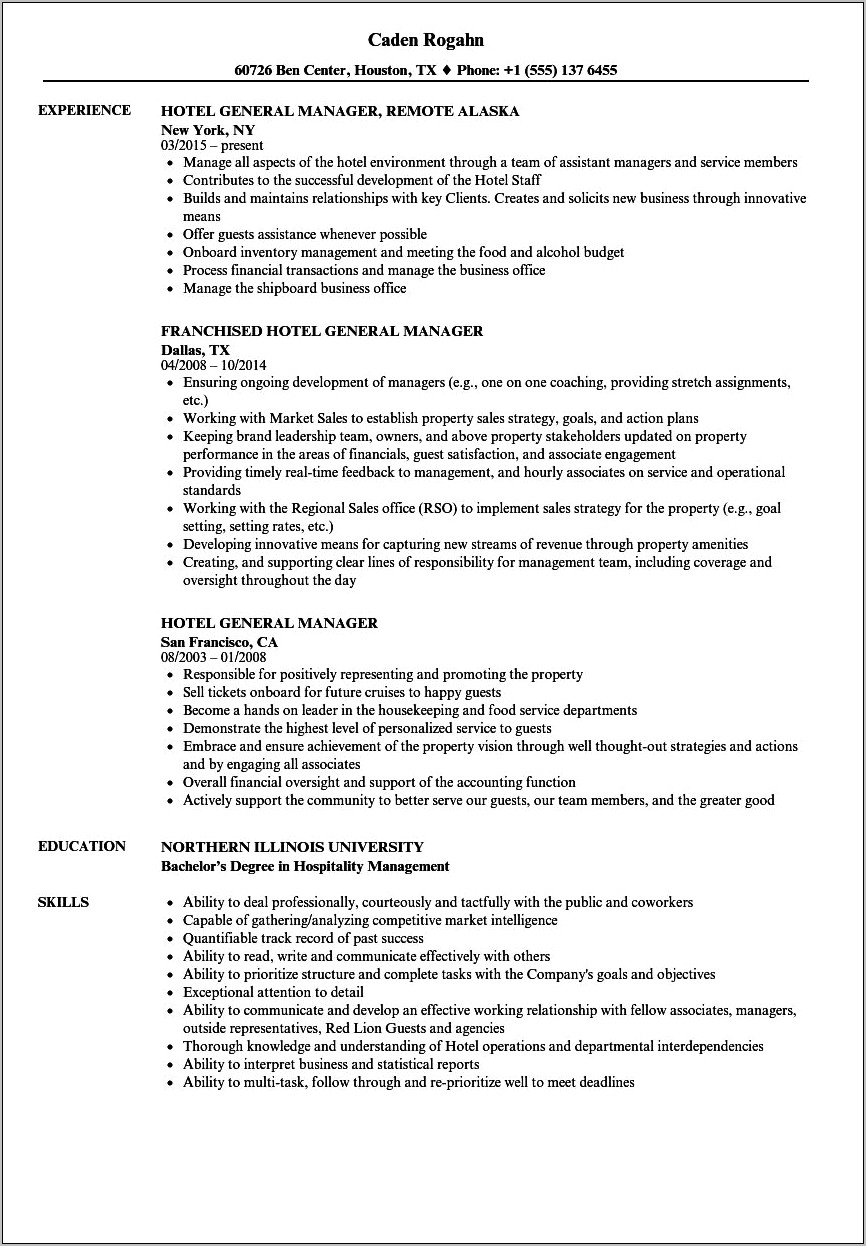 General Manager Resume Bullet Points