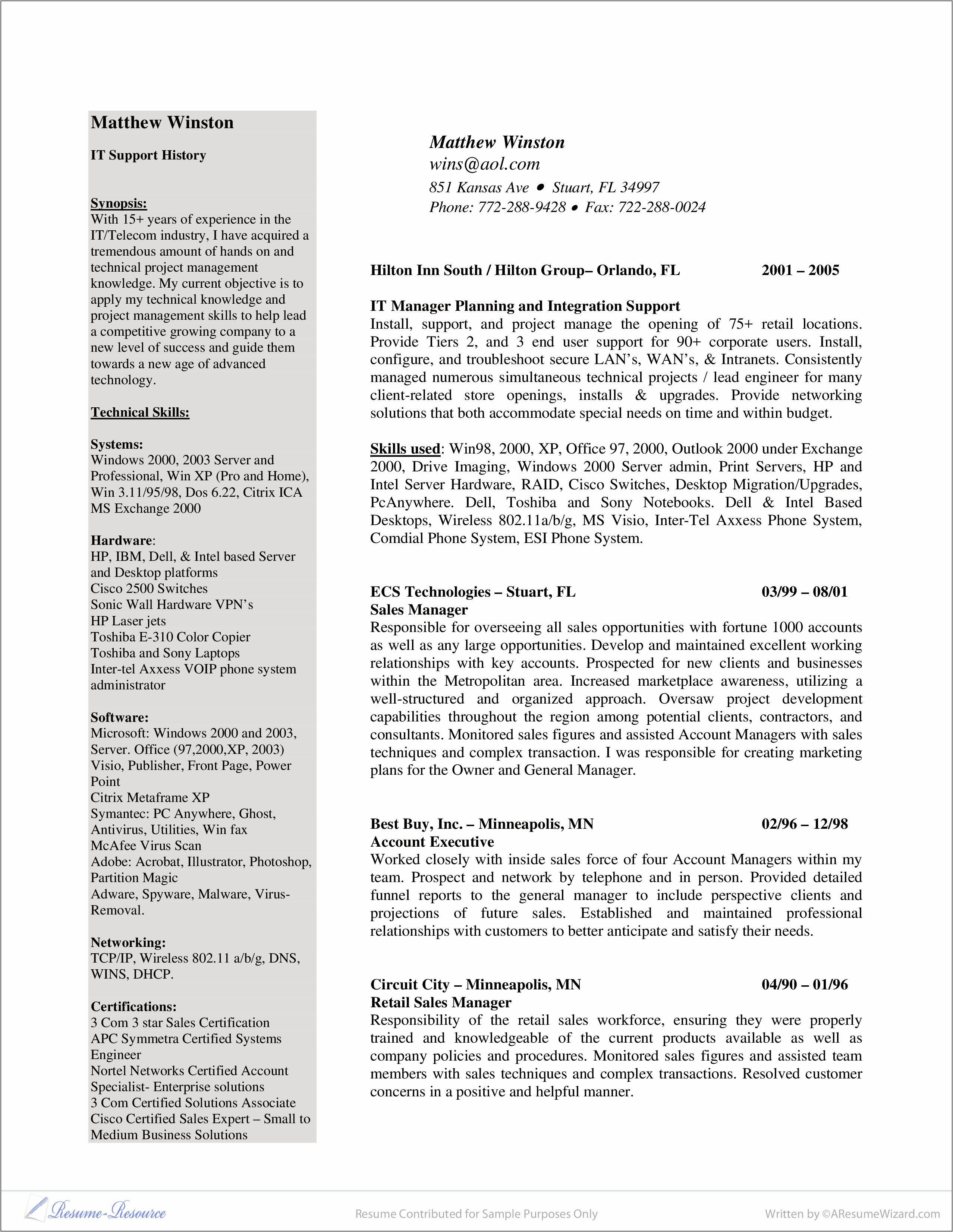 General Manager Retail Resume Sample