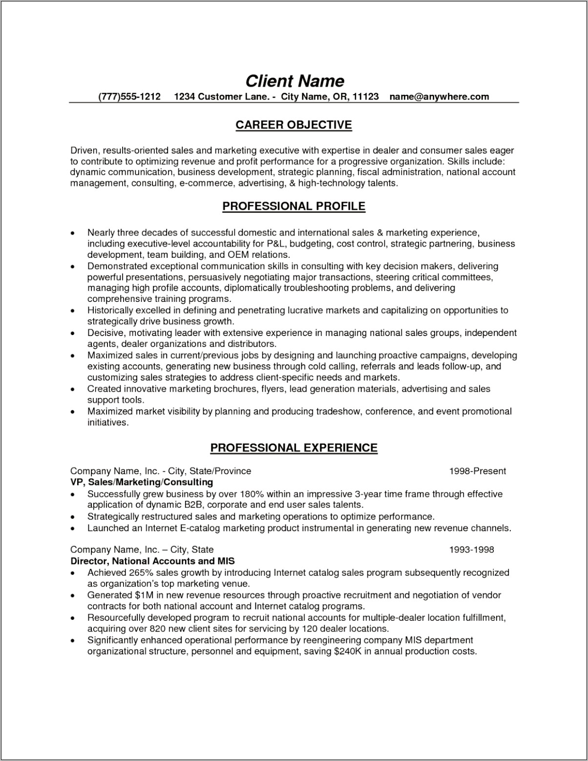 General Objective Goals For Resume