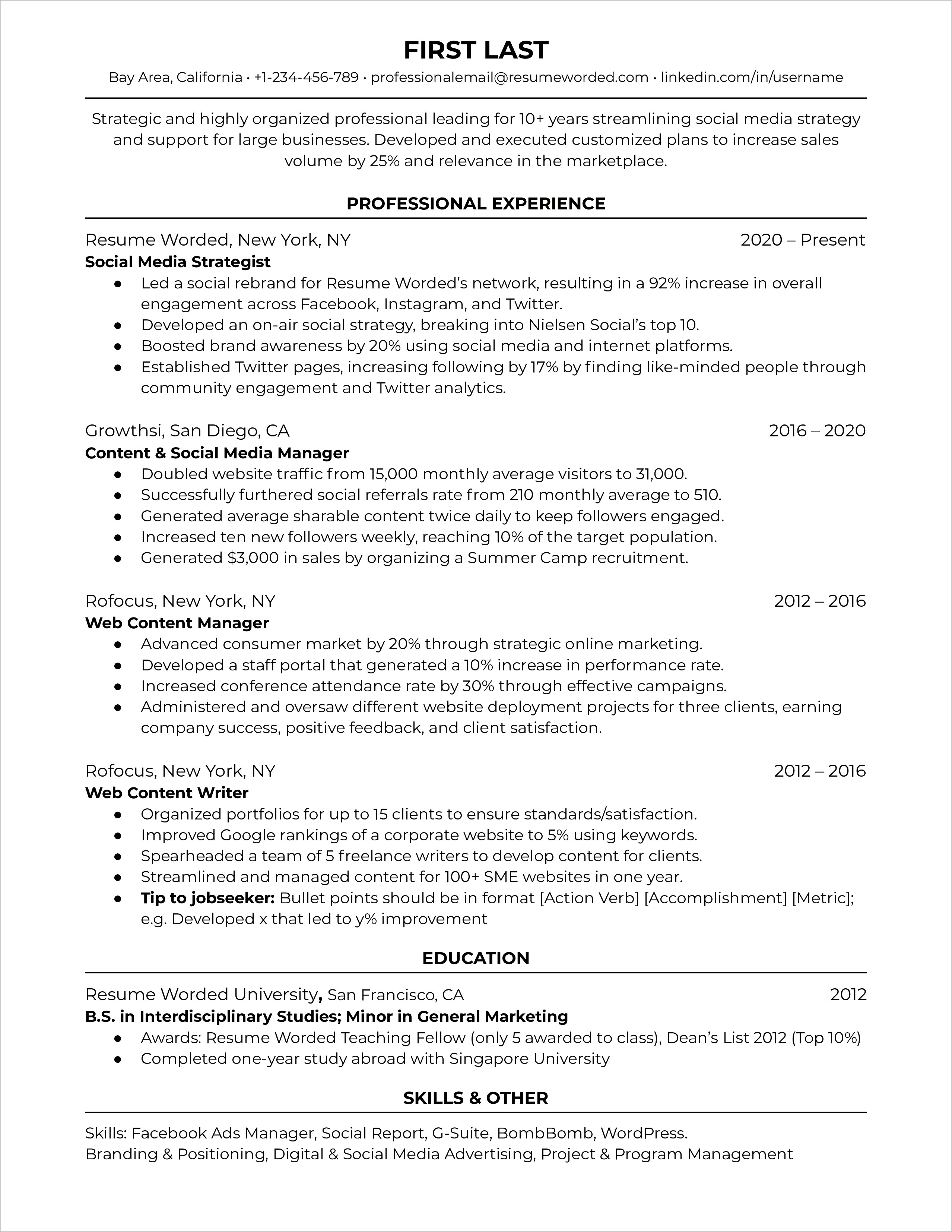 General Social Media Skills Resume