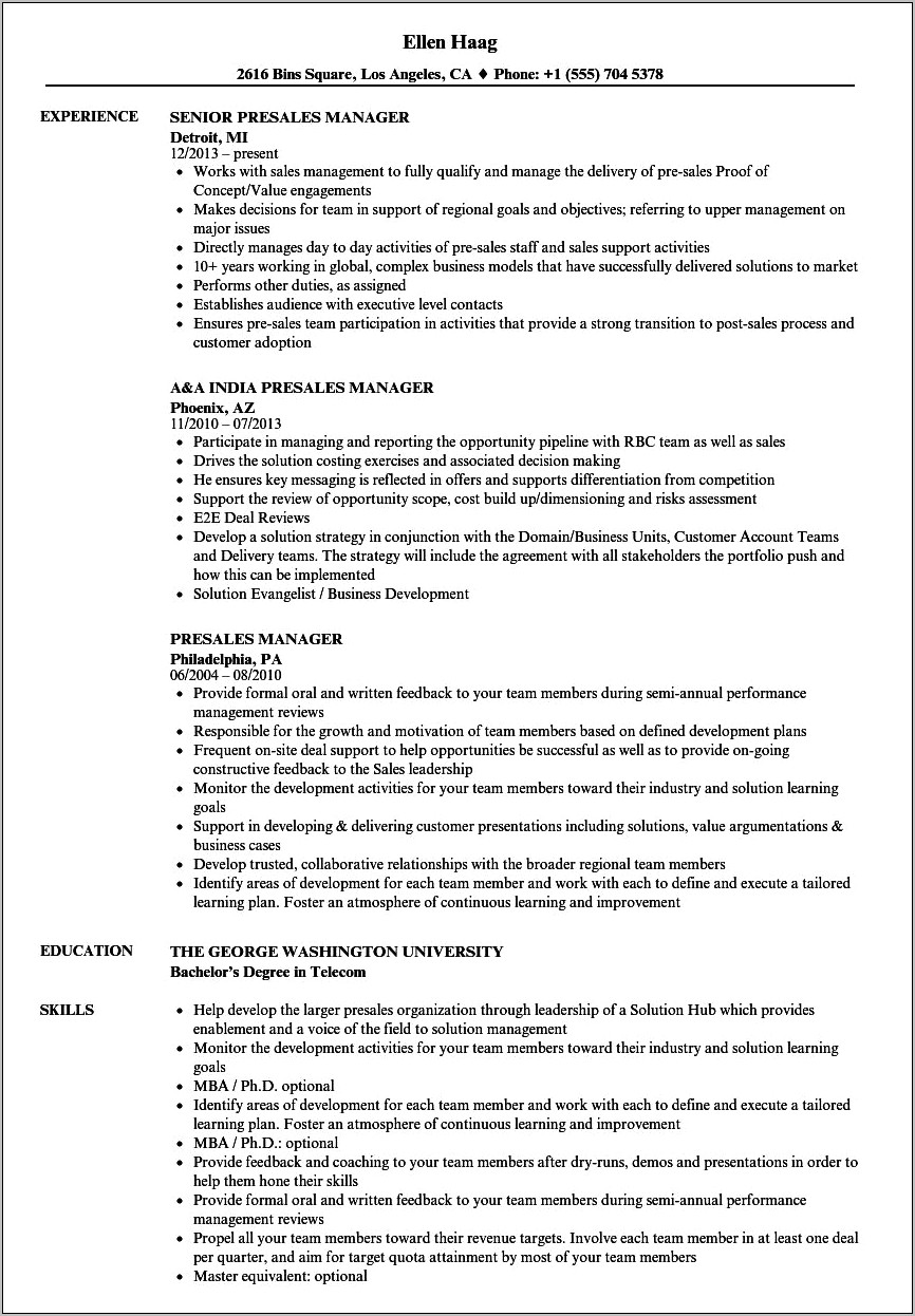 George Washigton University Resume Sample