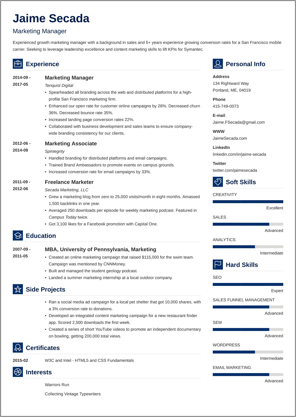 Go To Market Manager Resume