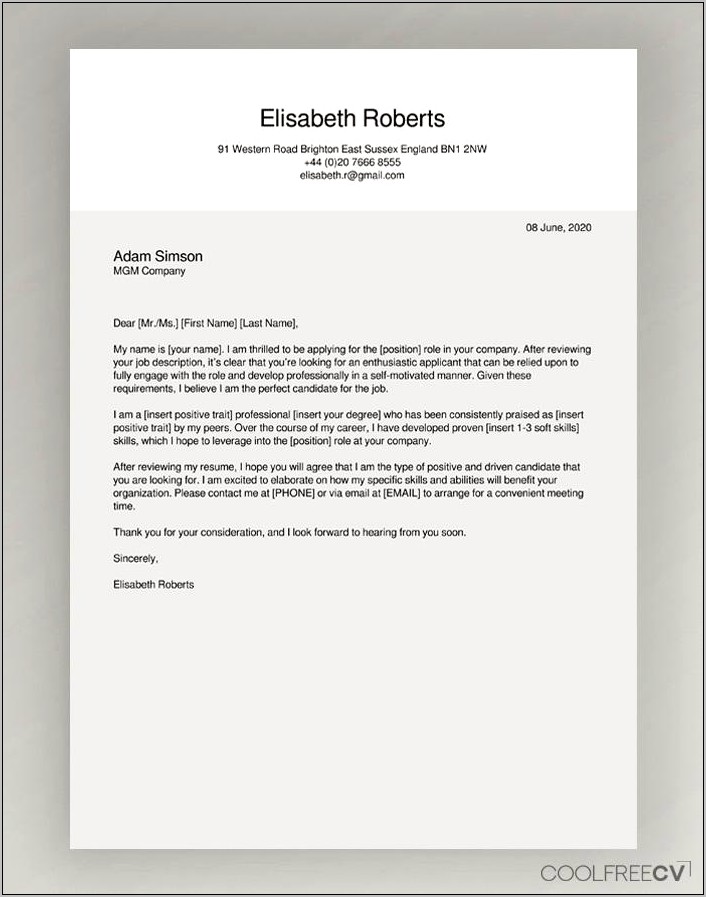 Good Example Resume Cover Letter