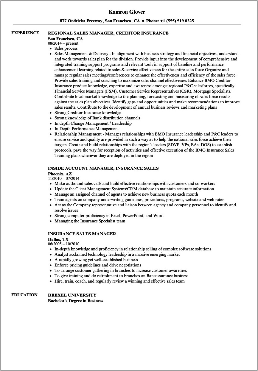 Good Insurance Agency Manager Resume