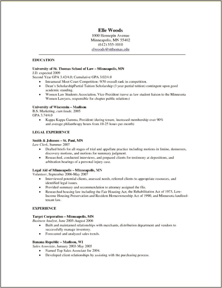 Good Law Student Resume Examples