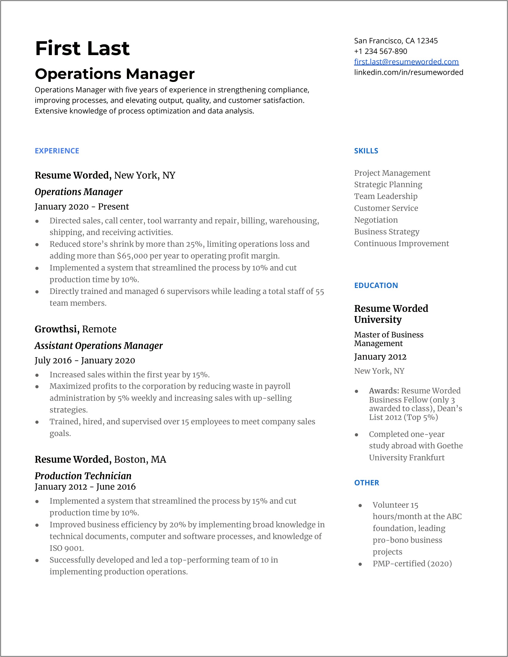 Good Leadership Examples For Resume