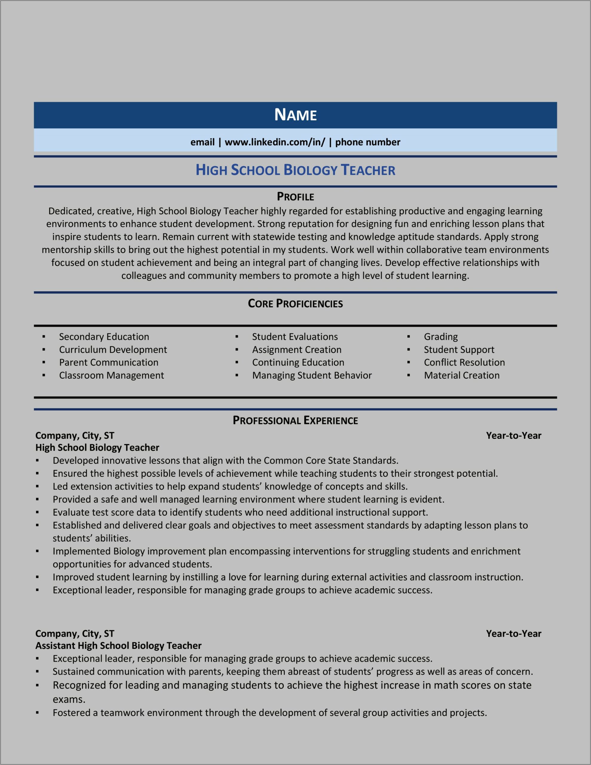 Good New Teacher Resume Examples