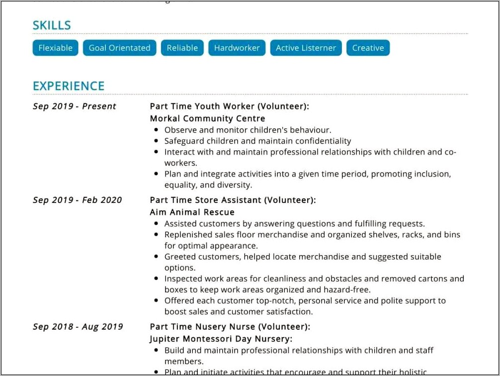 Good Part Time Resume Examples