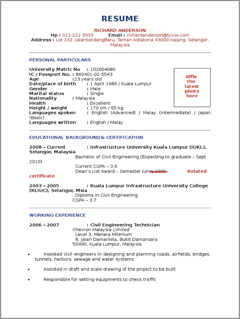 Good Resume Examples 2017 Malaysia