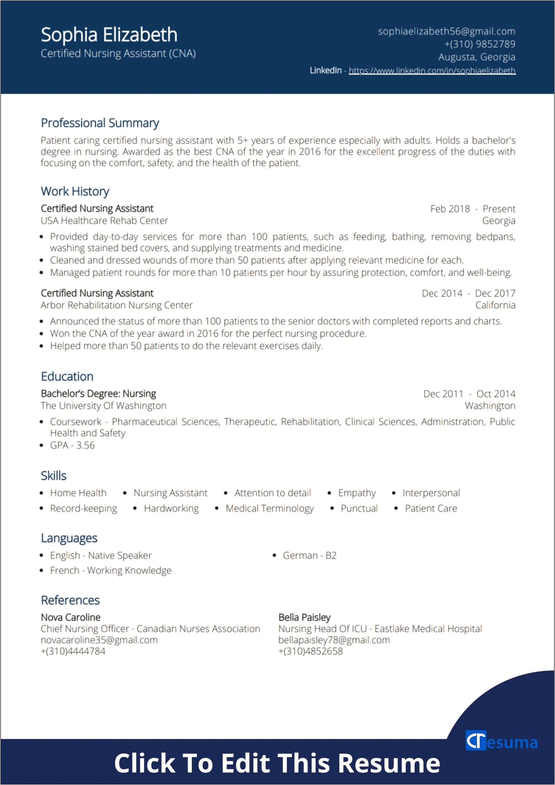 Good Resume Examples For Cna