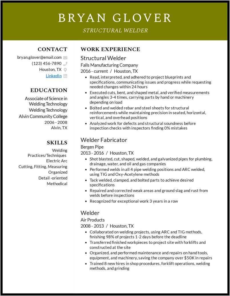 Good Resume Examples For Welder