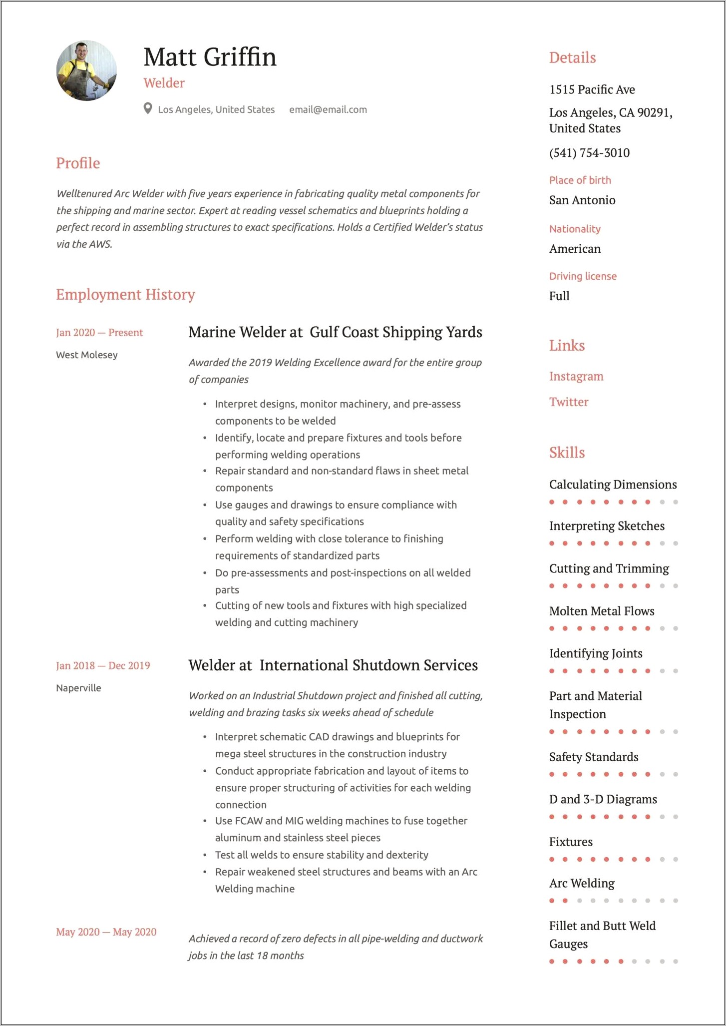 Good Resume Examples Or Welder