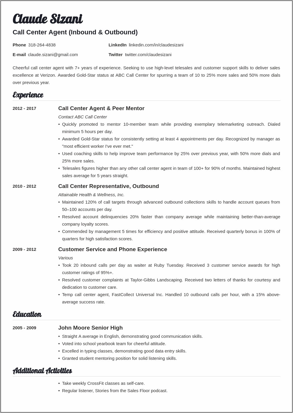 Good Resume For Bpo Jobs