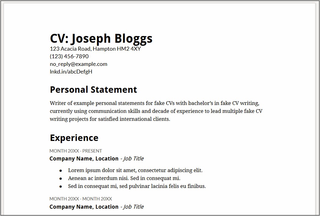 Good Resume Personal Statement Examples