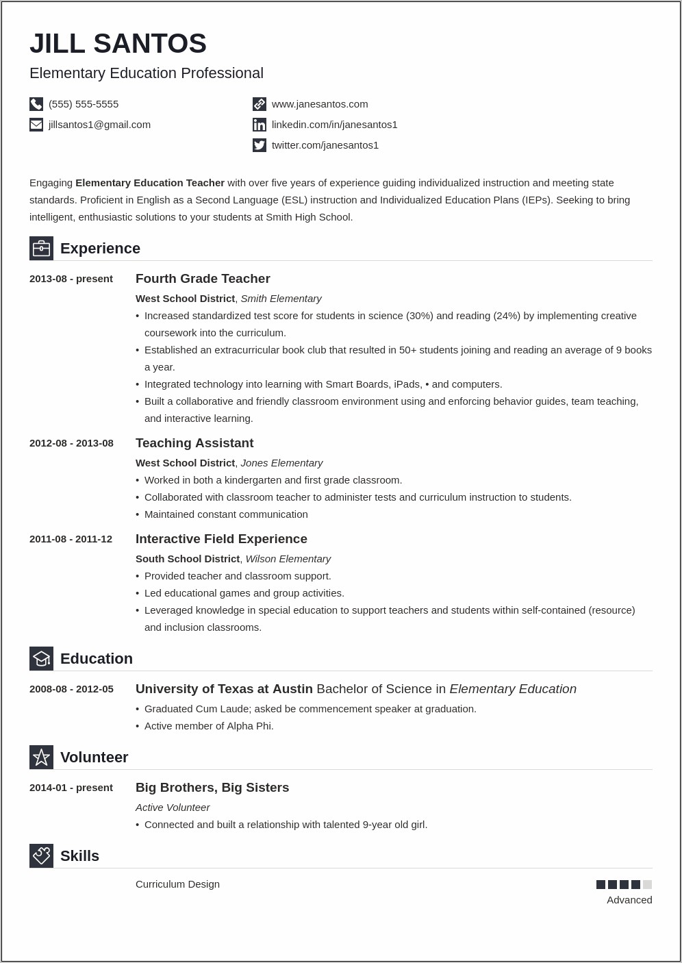 Good Resume Skills For Teacher