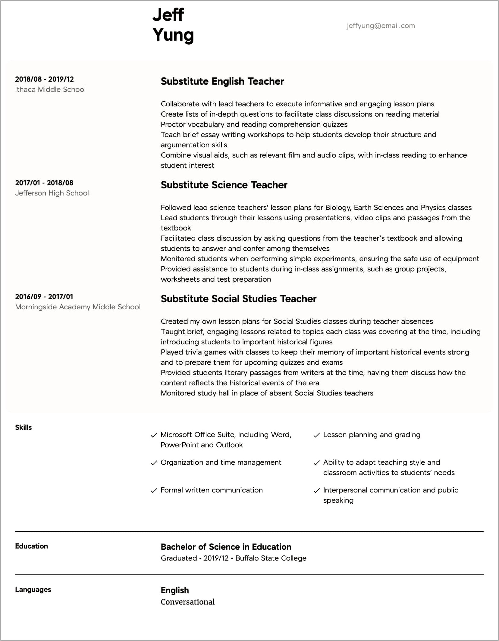 Good Teacher Skills For Resume