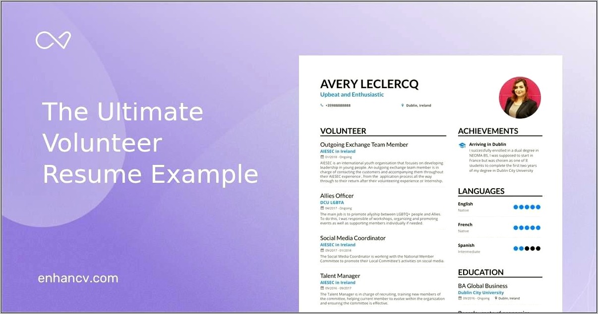 Good Voluteer Examples For Resumes