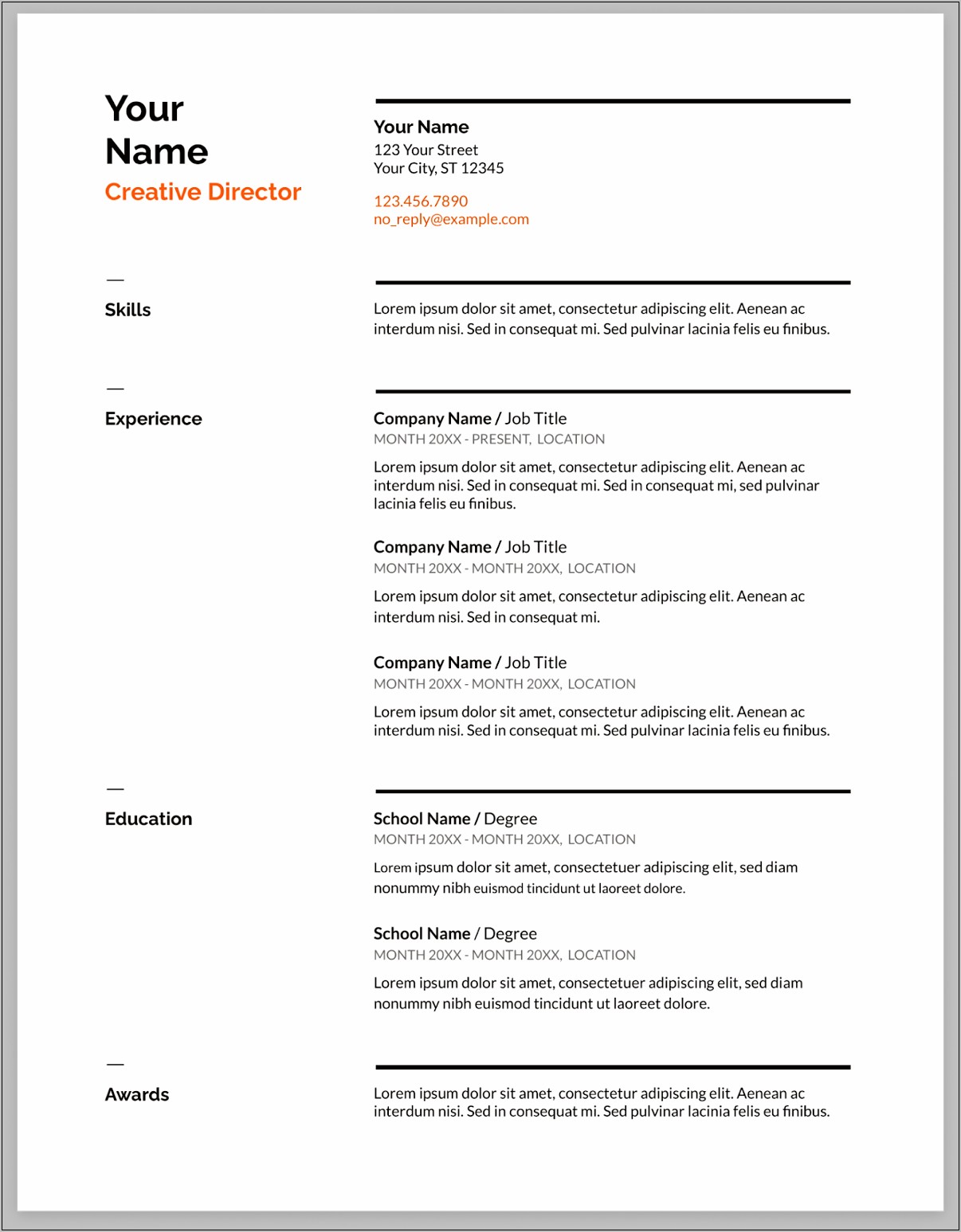 Google Docs Swiss Resume Example