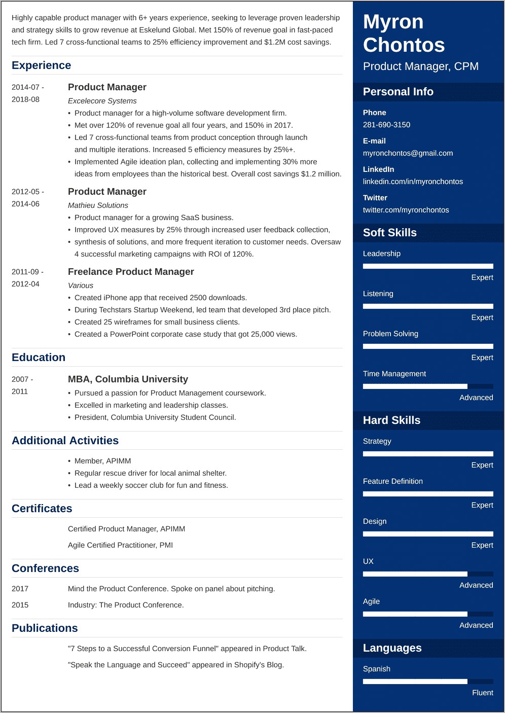 Google Product Manager Resume Example