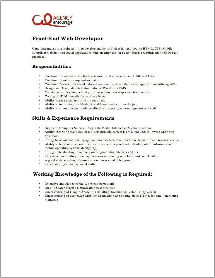 Google Web Developer Resume Examples