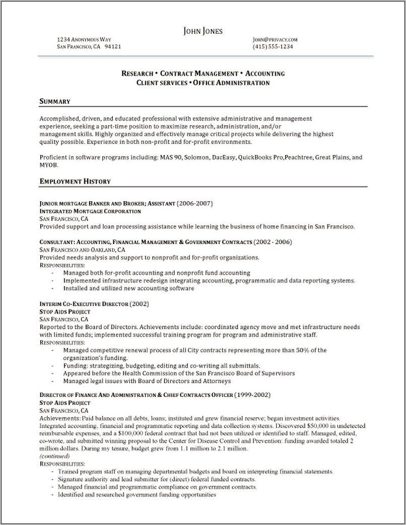 Government Contract Consulting Resume Examples