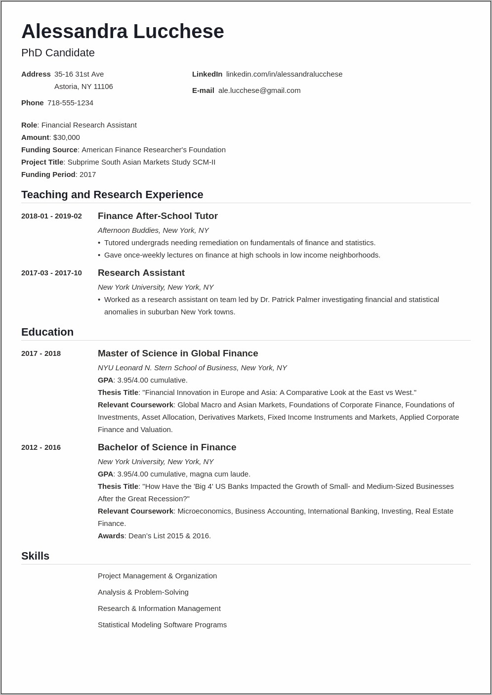 Graduate Studies Objective For Resume