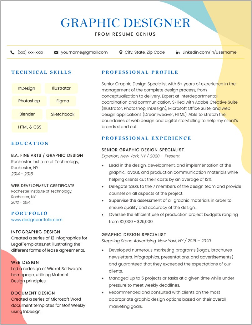 Graphic Design Priting Resume Example