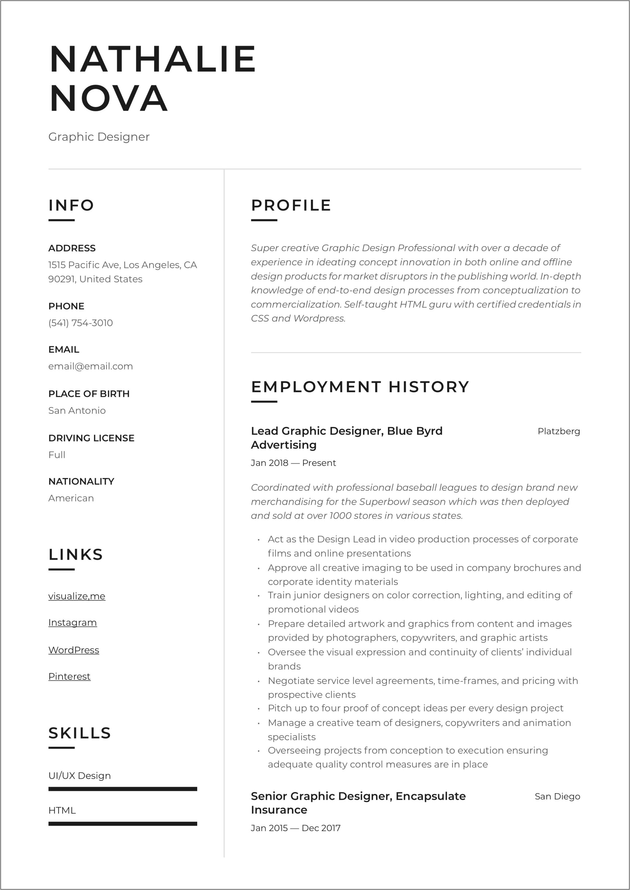 Graphic Design Resume Job Details