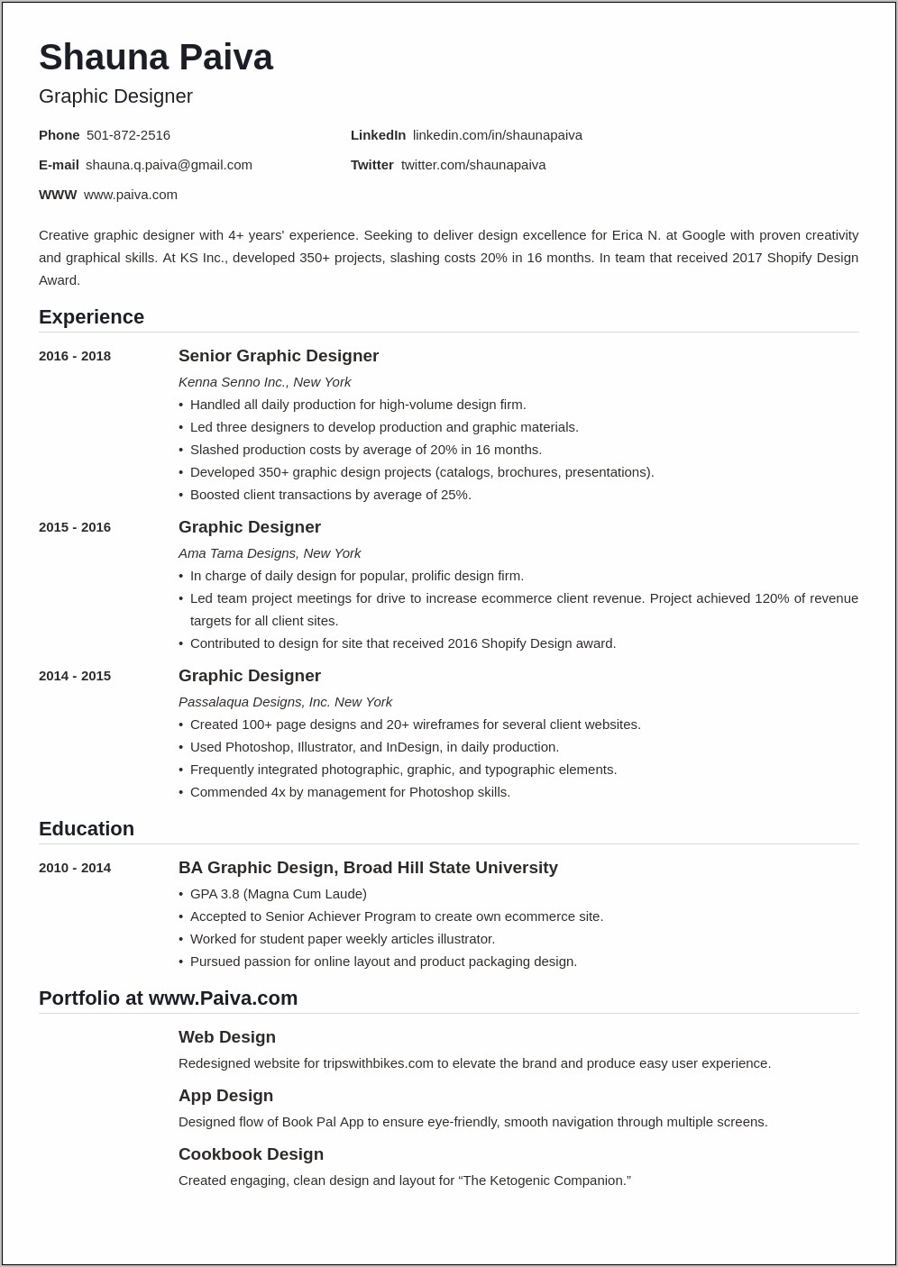 Graphic Design Resume Profile Examples