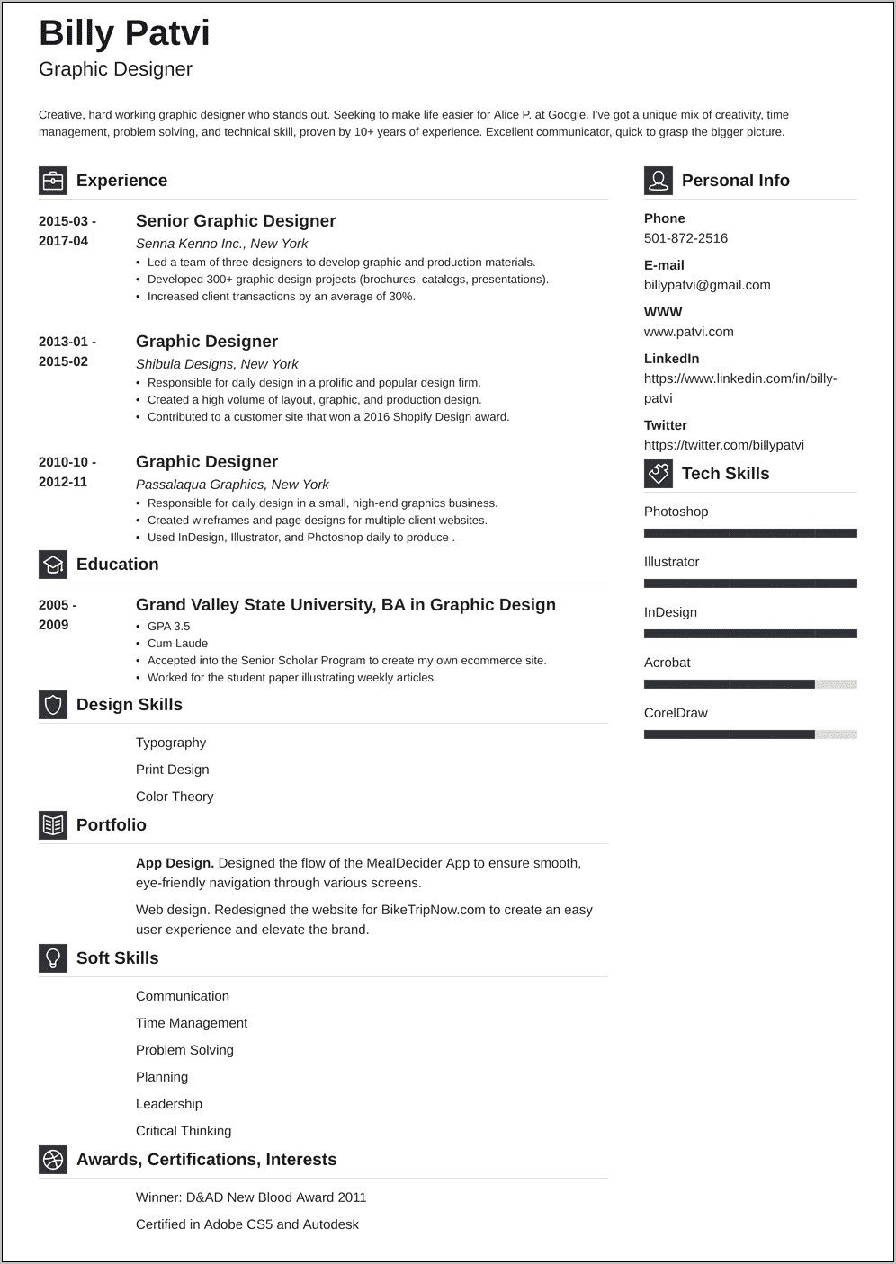 Graphic Design Resume Technical Skills