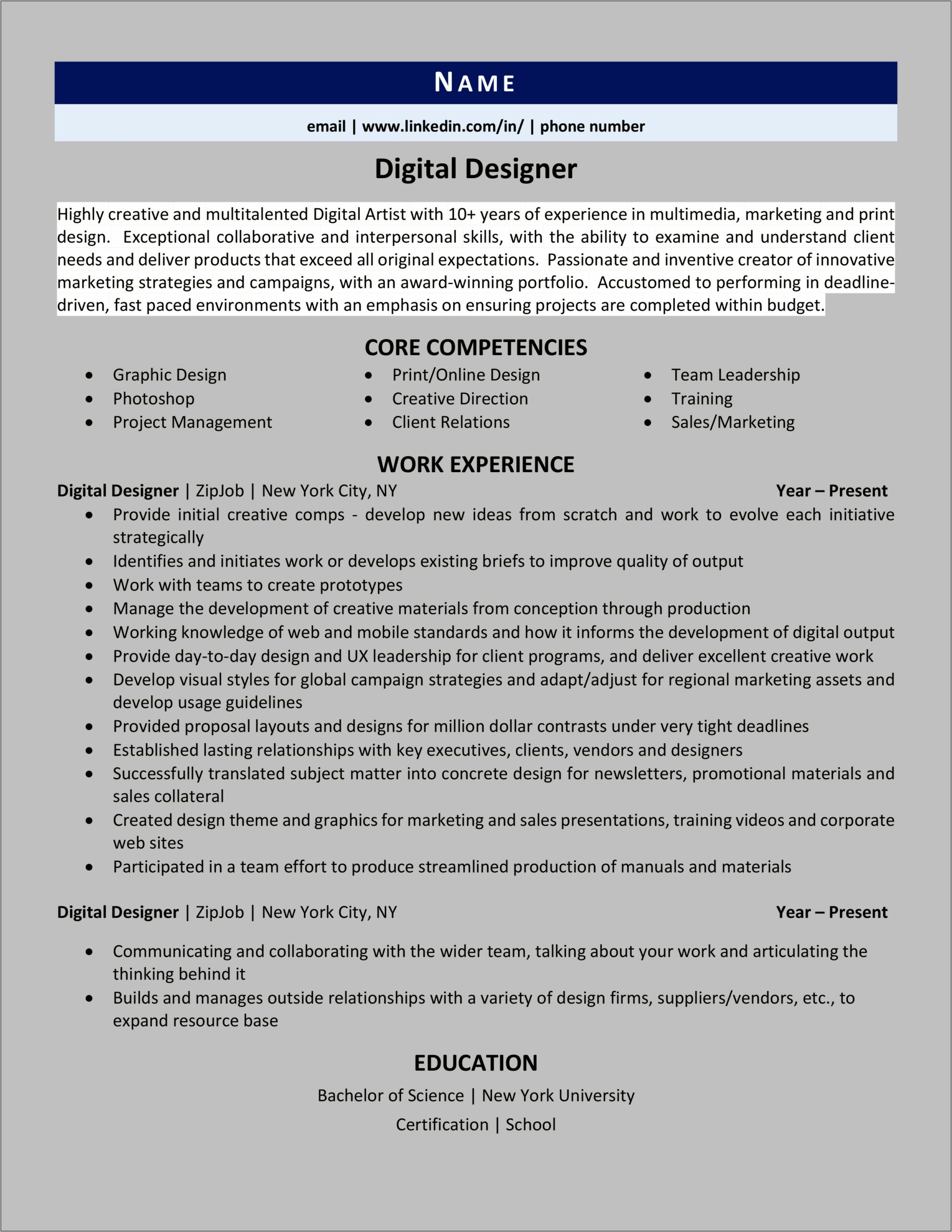 Graphic Design Skills Resume Example