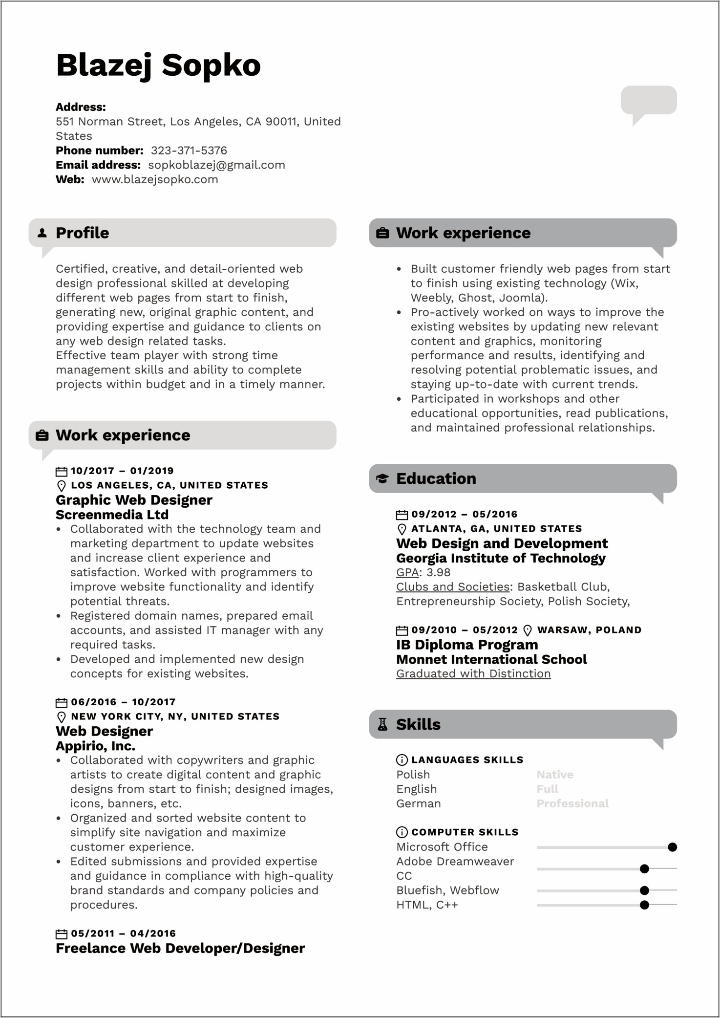 Graphic Design Skills Section Resume