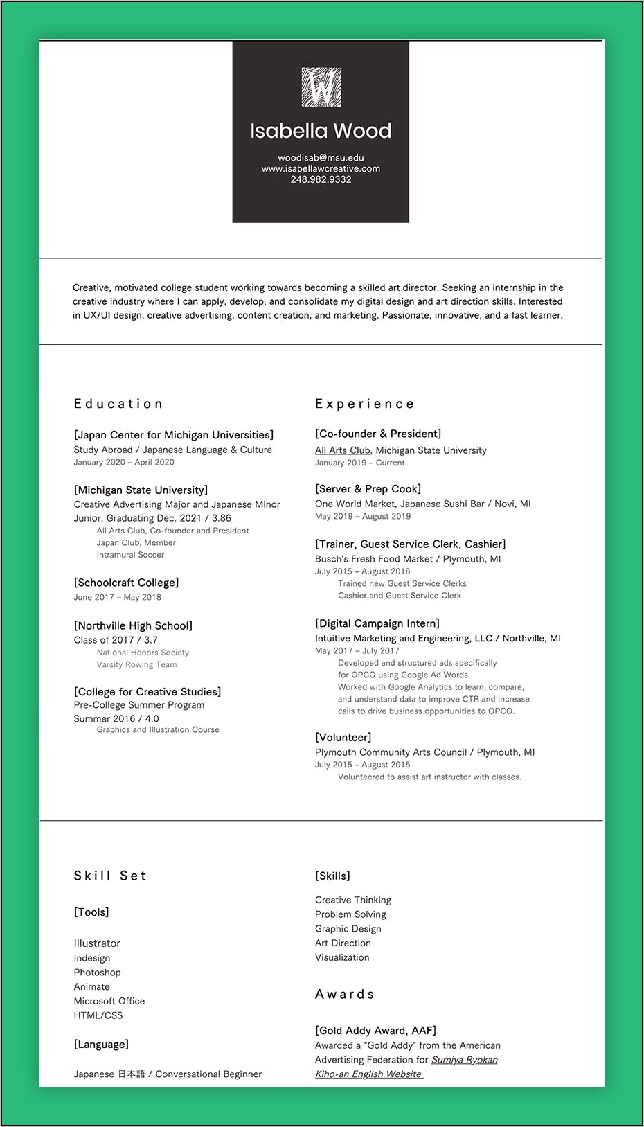 Graphic Design Student Resume Sample