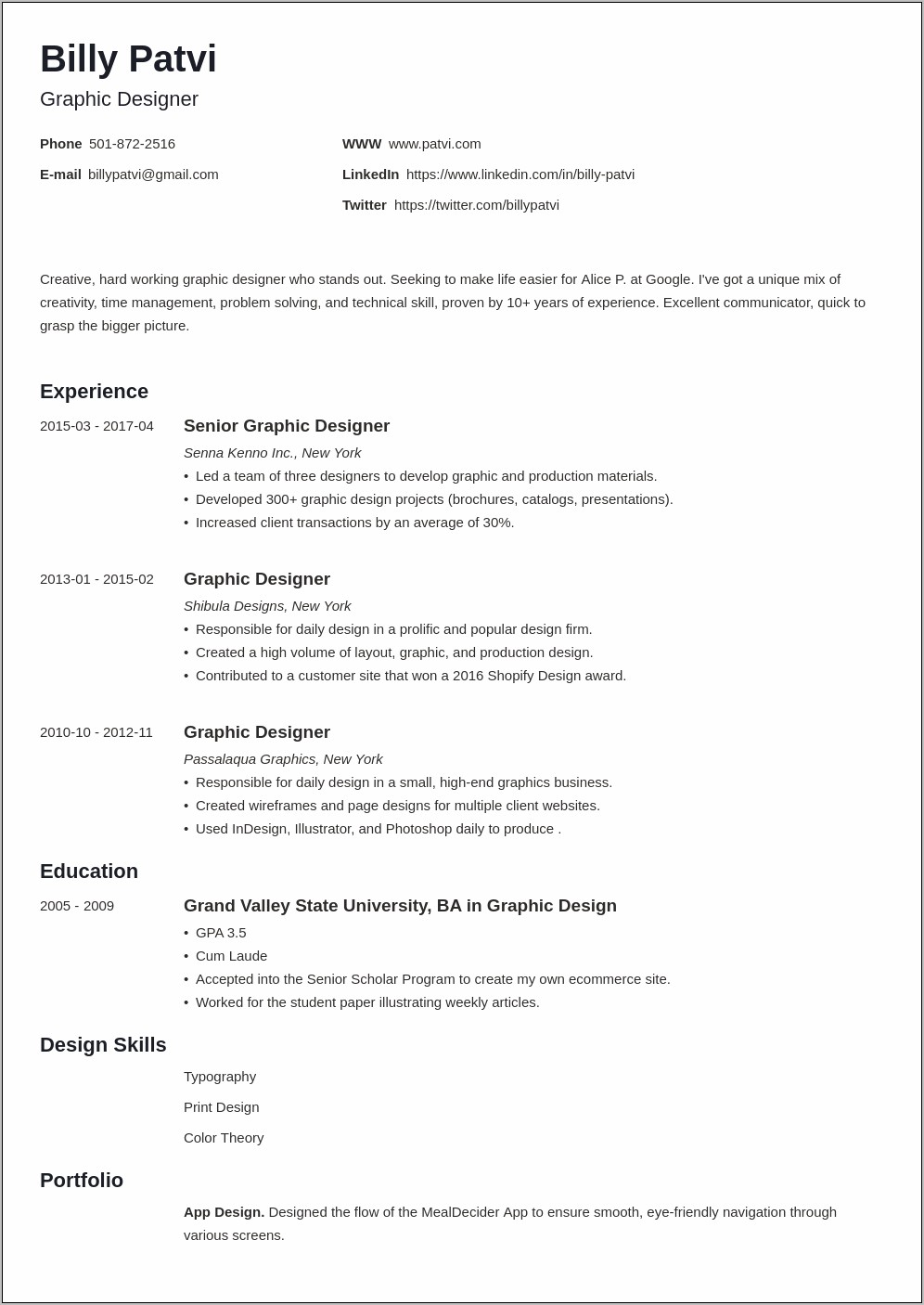 Graphic Designer Sample Resume Pdf